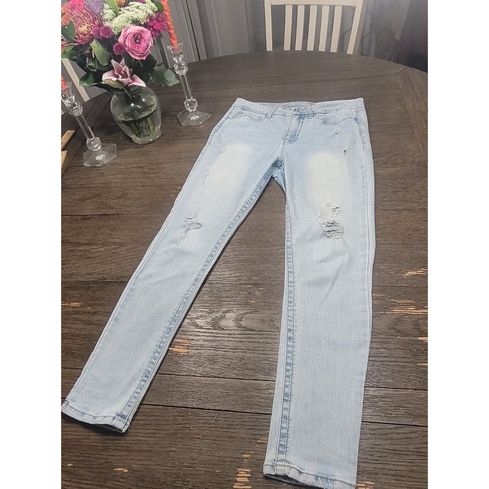 Seven7 Jeans Womens 12 Blue Tummyless High Rise Skinny Light Wash Stretch